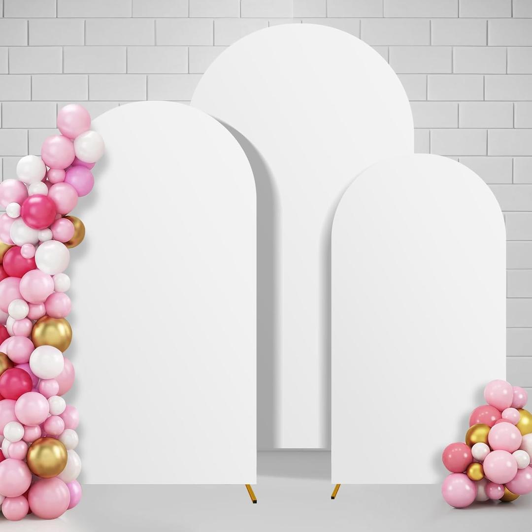 3 Pcs Arch Backdrop Cover (6FT+6.6FT+7.2FT), Stretchy Balloon Arch Cover, Decorative Wedding Arch Cover, White Backdrop Cover for Party, Ceremony, Baby Shower