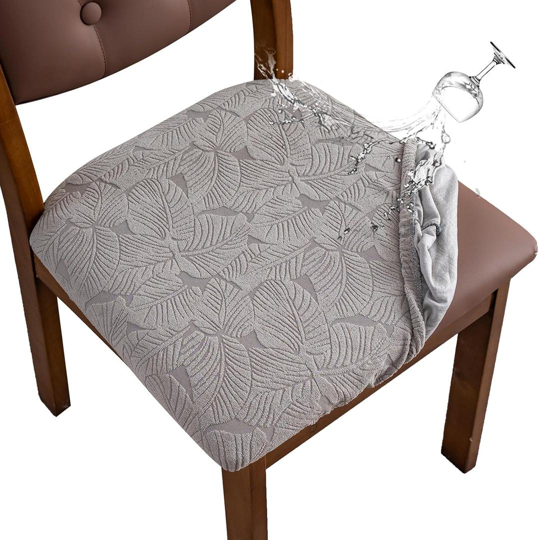 Waterproof Seat Cover for Chairs Dining Room Chair Seat Covers Washable Kitchen Chair Seat Slipcovers Protector (Light Gray, 6 PCS)