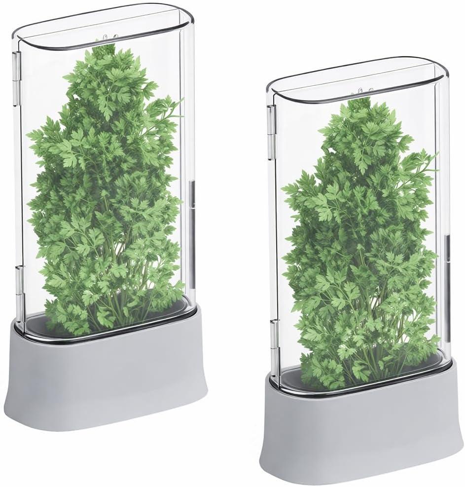 vacane Herb Keeper for Refrigerator, Fresh Herb Saver Herb Storage Containers, Cilantro Container for Fridge Asparagus Container, Dishwasher Safe-2 Pack