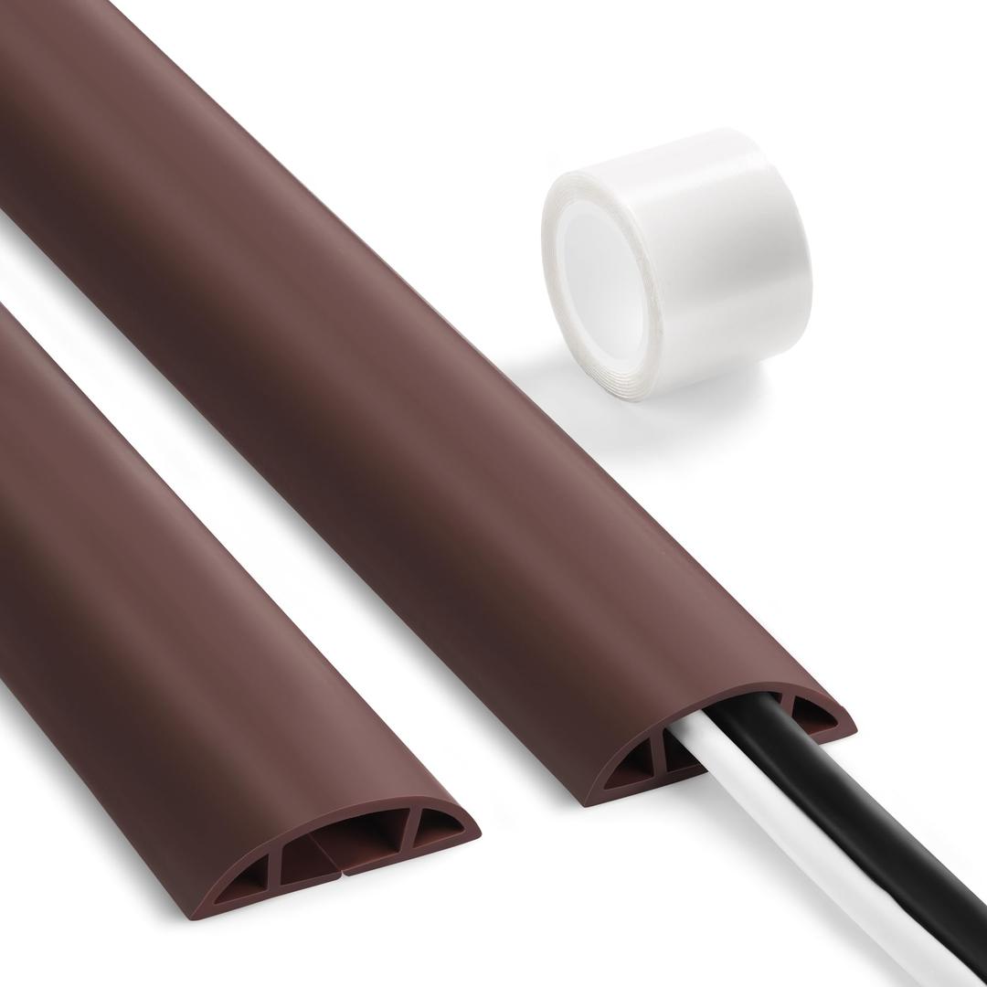 LZEOY Floor Cable Cover 3ft Brown, LZEOY Cord Covers for Wires on Floor, Low Profile Cord Hider Cable Management, Office/Carpet Compatible