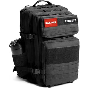 45L Tactical Gym Backpack with 2 Patch Panels, MOLLE System, Dual Bottle Holders & Clamshell Opening, Large