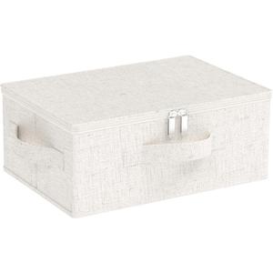 Underbed Storage Box with Lid, Foldable Clothes Organizers, Home Organising Baskets for Clothes, Shoes, Blankets, Pillows, 14.9x10.2x5.9Inches, Beige, 1 Pack