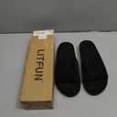 Litfun Orthopedic Slippers for Women Arch Support Indoor House Slippers Adjustable Open Toe Corduroy Bedroom Shoes with Memory Foam for Plantar Fasciitis (42, Black)