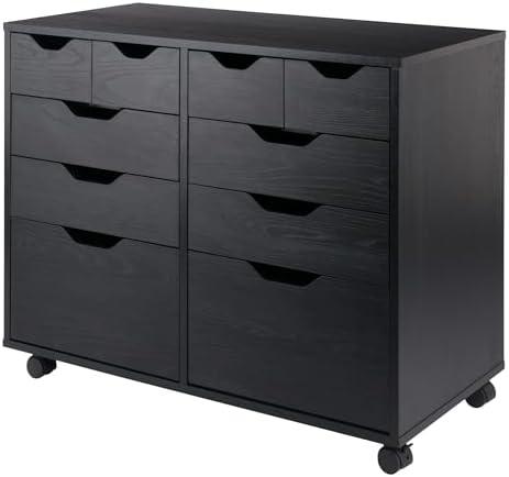 Winsome Halifax Tall Mobile Storage Cabinet with Drawers in Black, 2 Door 4 Drawer 4 Small Bins Stylish & Functional Home Storage Cabinet for Filing, Kitchen Organization, Moveable Office Furniture