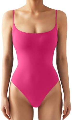 SUUKSESS Women Sexy Square Neck Thong Bodysuit Backless Cami Bodysuit Top S