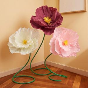 3 Pcs 5ft Large Paper Mix Color Poppy Flower Giant Artificial Poppies Standing Huge Handcrafted Poppy Flower Wicked Party Decoration for Summer Wedding Graduation Birthday Garden Hotel Office