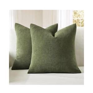 MIULEE Olive Green Couch Pillow Covers 18x18 Inch, Set of 2 Soft Chenille Decorative Square Throw Pillow Covers Farmhouse for Sofa Living Room Bed