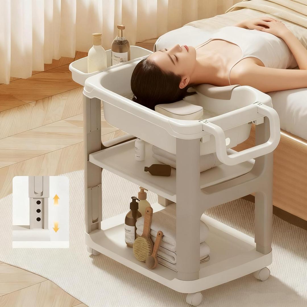 Portable Hair Washing Basin for Bedridden, Portable Shampoo Bowl | Hair Washing Station at Home for the Elderly, Pregnant Women, Kids, Disabled, Injured, Seniors (Champagne Brown)