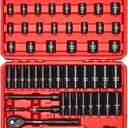 VEVOR 3/8" Drive Impact Socket Set, 50-Piece Standard SAE (5/16 to 3/4 inch) & Metric (8-22 mm) Size, Deep & Shallow, 6 Point, CR-V, Ratchet Handle, Extension Bars, Universal Joint, Reducer, Adapter