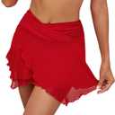 GRAPENT Swim Skirt Bottoms for Women Criss Cross High Waisted Bikini Bottom Layered Mesh Flowy Shorts Bathing Suit Skort (Red, L)