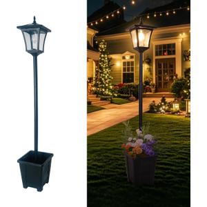 Outdoor Solar Post Lights, 59" Dusk to Dawn Solar Lamp Post with Planter, Waterproof Floor Lamps for Backyard, Pathway, Patio,Lawn, Driveway Decor