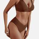 fatty tiger High Cut Bikini Sets for Women Deep V Neck Criss Cross Back Two Piece Swimsuit Cheeky High Waist Bathing Suit (Brown, S)
