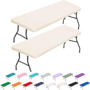 BDDC 2 Pack Rectangle Fitted Table Covers for 6 Foot Tables – 30" x 72" Stretchy Spandex Ivory Table Cloth, Washable & Wrinkle-Resistant Tablecloth for Indoor/Outdoor Picnics, Patios & Events, Rectangular 30" x 72"