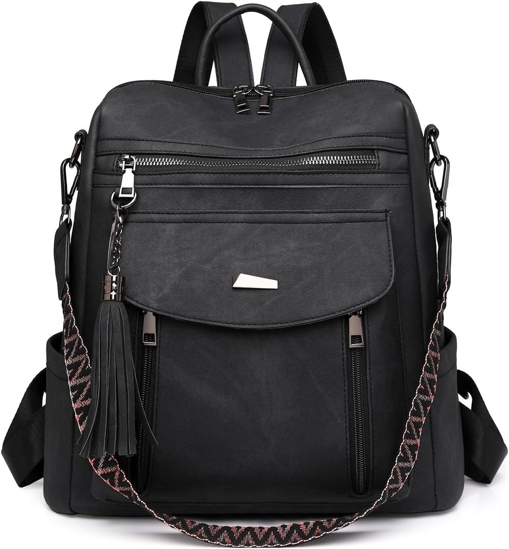 Backpack Purse for Women Pu Leather Backpack Fashion Ladies Shoulder Bag Handbags for Travel Daily Use (Black)
