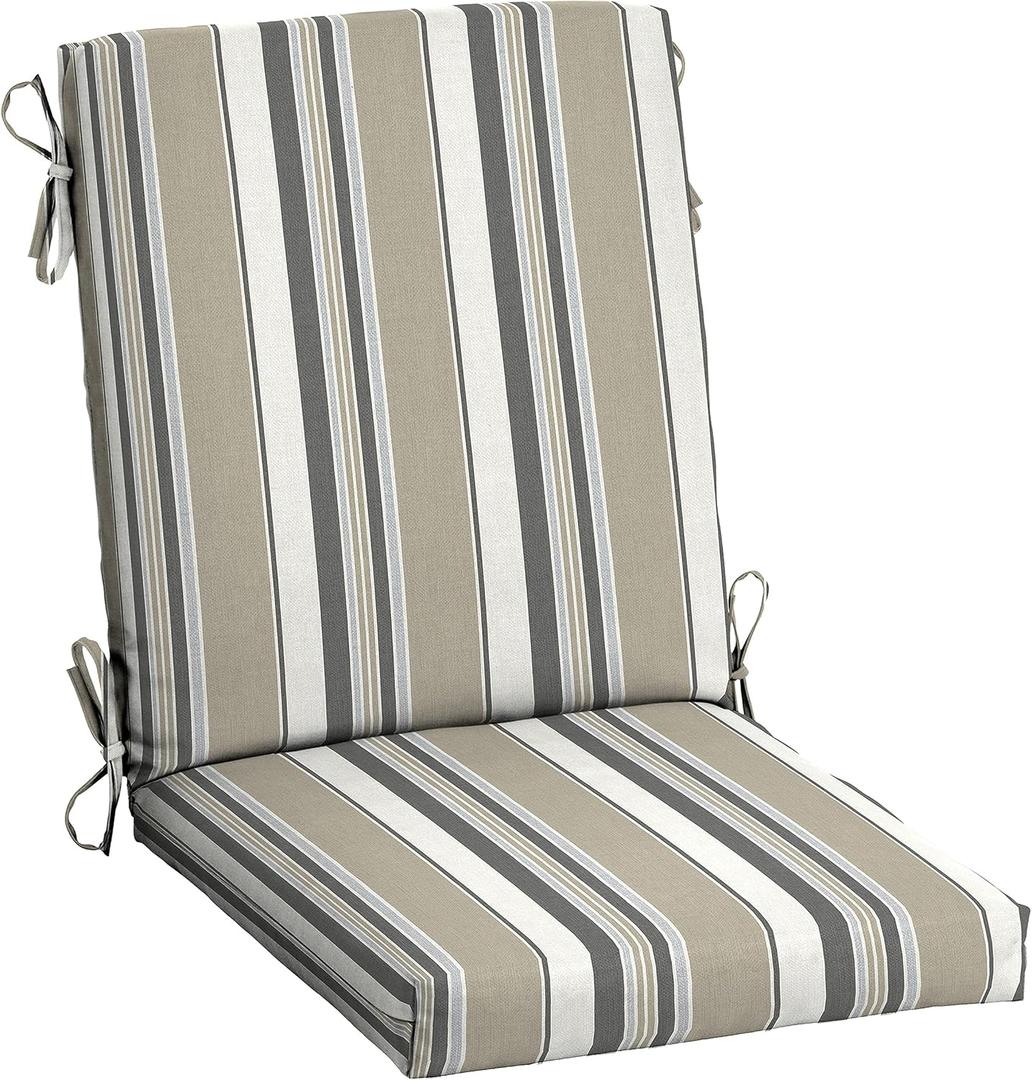 Arden earthFIBER Outdoor Dining Chair Cushion, 20 x 20, Rain-Proof, Fade Resistant, Taupe Grey Boardwalk Stripe