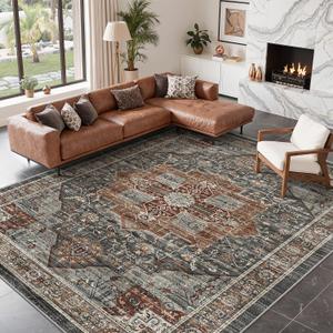 Roxstand 8x10 Area Rugs for Living Room, Vintage Washable Rug with Non-Slip Backing, Stain Resistant Large Area Rug for Dining Room, Soft Rugs for Bedroom (Grey/Brown/Tan, 8'x10')