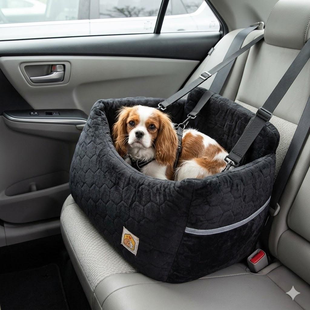 Dog Car Seat for Small/Medium Dogs, Memory Foam Dog Booster Seat, Travel Safety with Washable Removable Cover, Storage Pockets for Dogs up to 35 lbs(Black)