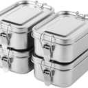 4 PCS Bento Boxes, 550 ML Stainless Steel Lunch Boxes, Food Storage Containers, Portable Metal Lunch Containers, Lockable Clips to Leak Proof, Reusable Dishwasher Safe Lunch Snack Boxes