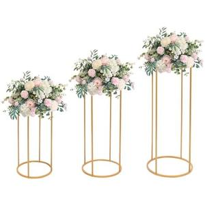 MSAIERPLR Wedding Flower Stand Metal Plant Stand 3PCS Round Flower Holders Cylindrical Wedding Flower Rack Round Tall Cylinder Pedestal Stand for Parties & Wedding Living Room Decoration Gold