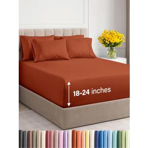 Extra Deep Cal King Sheet Set - 6 Piece Breathable & Cooling Sheets - Hotel Luxury Bedding Set w/18-24 Inch Extra Deep Pockets - Easy Fit - Super Soft, Wrinkle Free & Comfy - Terracotta, Cal King Size