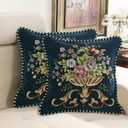 Set of 2 Blue Vintage Embroidered Throw Pillows Covers 18x18inVintage Decorations Floral Embroidered Cushion Cover for Sofa Couch Bed Chairs Car
