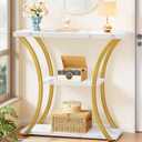 Hoctieon 3 Tier Console Table with Open Wood Shelves, Decorative Entryway Table with Curved Metal Frames, Narrow Sofa Table for Entrance, Living Room, Hallway, Gold and White Marbled