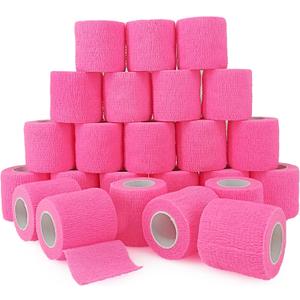 24 Pack Self Adhesive Bandage Wrap 2 Inch, Athletic Elastic Non Woven Cohesive Bandage for Sports, First Aid Medical, Wrist, Ankle Sprains, Swelling and Vet Wrap (Hot Pink)