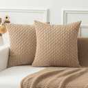 Kevin Textile Tan Throw Pillow Covers Soft Corduroy Decorative Set of 2 Boho Striped Pillow Covers Pillowcases Farmhouse Home Decor for Couch Bed Sofa Living Room 26x26 Inch