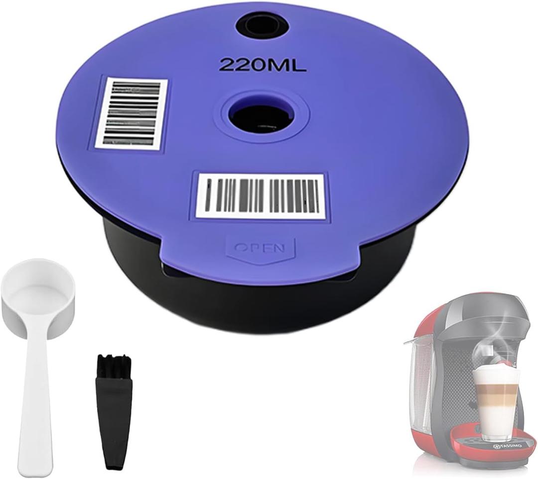 Rueable Coffee Pod 220ML with Silicone Lid Refillable Coffee Pods Compatible with Tass mo Machine (220ML)