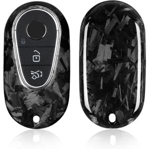 T-carbon Key Fob Cover Compatible with Mercedes Benz Key fob Cover EQS, EQE, S580, S500, C300, C Class, S Class, G Class, E Class, Real Carbon Fiber Key Case,Forged Black