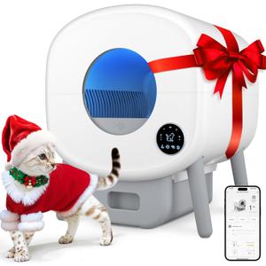 Cumrige Self Cleaning Litter Box, Large Capacity Automatic Cat Litter Box Self Cleaning for Cats, App Control,Safety Protection, 2 Roll Garbage Bags,White & Grey