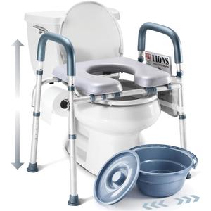 Toilet Seat Risers for Seniors Bedside Commode for Elderly Width and Height Adjustable Raised Toilet Seat with Handles for Elderly Handicap, Elevated, Pregnant, Fit Any Toilet Heavy Duty Up to 400lbs