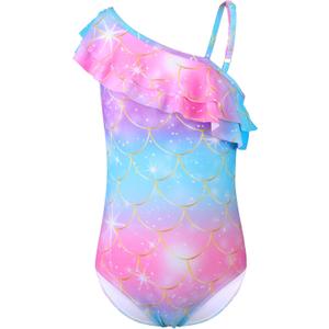 XiaoMoSha Girls One Piece Swimsuit Bathing Suits for Toddler Girl Mermaid Swimwear (5-6 Years)