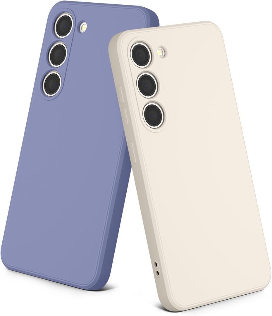 2 Pack Case for Samsung Galaxy S23 (Only), Stylish Liquid Silicone Slim Full-Body Protective Cover Compatible with Samsung Galaxy S23 5G Phone Case (Lavender Gray+White)