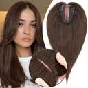 MY-LADY Human Hair Toppers for Women Real Human Hair Pieces Thin 8 * 10CM Silk Base with Lace Clip in Remy Hairpieces Hand-Tied Light Weight 10 Inch Dark Brown