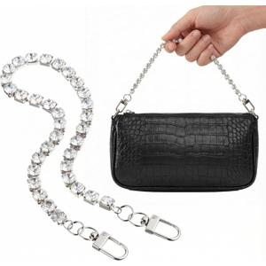 Hinly Bag Chain Charms 13.4 Inch Silver Vintage Rhinestones Purse Charms Strap Chain Replacement Accessories for Women's Crossbody Shoulder Wallet Purses Handbags Decoration