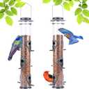 Metal Bird Feeder Tube Hanging Wild Bird Seed Feeder Aluminum Six Port Bird Feeders,1.4 mm Extra Thick Solid Tube Transparent with Steel Hanger Great for Attracting Birds (Grey 2PK)