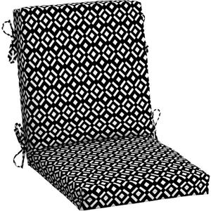 Arden Outdoor Midback Chair Cushion, 18x36.5, Black Demi Tile | Dining Chair Cushion, Rain-Proof Seat Pad, Fade-Resistant, Mold and Mildew Resistant, 18 x 16.5