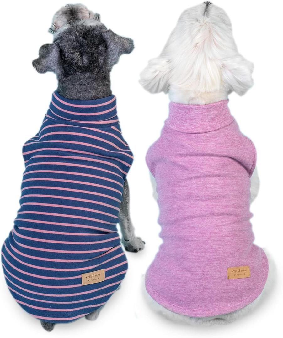 KYEESE 2Pack Dog Sweater Warm Dogs Clothes Turtleneck Dog Sweaters for Small Dogs Girl Stretchy Pets Clothes Turtleneck Pet Sweatshirt Soft Pet Coats (X-Large (19-27lbs), 1# Stripe+Purple)