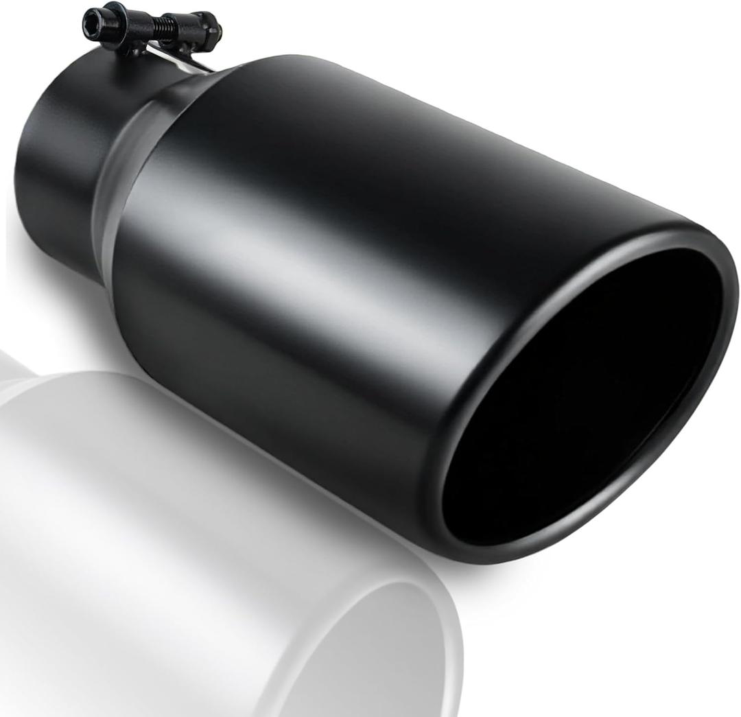 3 inch Inlet Exhaust Tip, 3" Inlet 4.5" Outlet 9" Overall Length Stainless Steel Exhaust Tailpipe Tip, Black Coated Finish Muffler Tip, Bolt-On