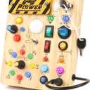 Joyreal Montessori Busy Board Wooden Sensory Toys for Toddler with LED Light Up Switch, Baby Fidget Board Travel Toys for 18+ Months, Boys Girls Birthday, Medium