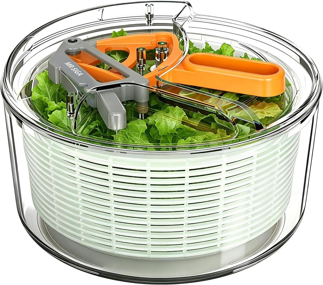 MR.SIGA Large Salad Spinner, Fruit Washing Bowl with Strainer, Salad Dryer for Washing, Spinning, and Draining Greens, Fruits, and Vegetables, 6.87 Quart Capacity