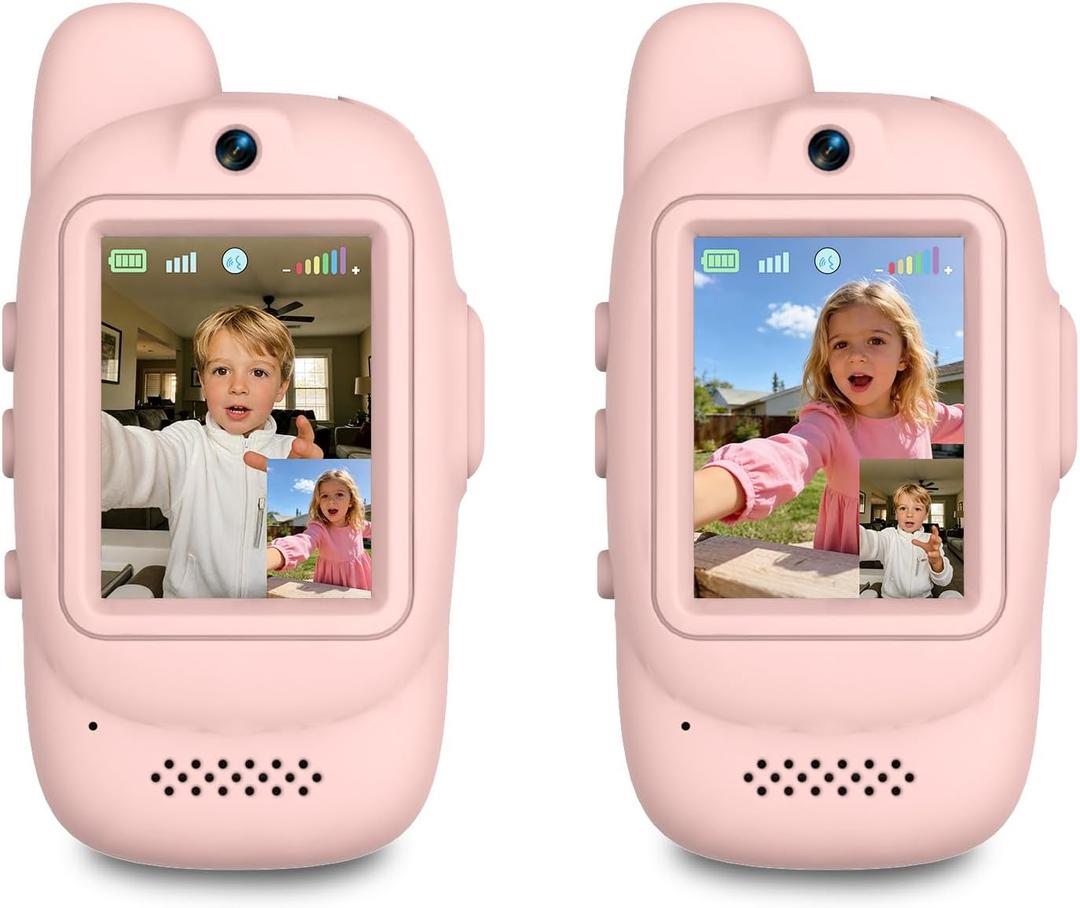 Video Walkie Talkies for Kids, 2 Pack Rechargeable Video Walkie Talkies, HD Camera, Voice Changer, for Family Fun, Camping and Travel, Ages 3-12, Pink and Pink