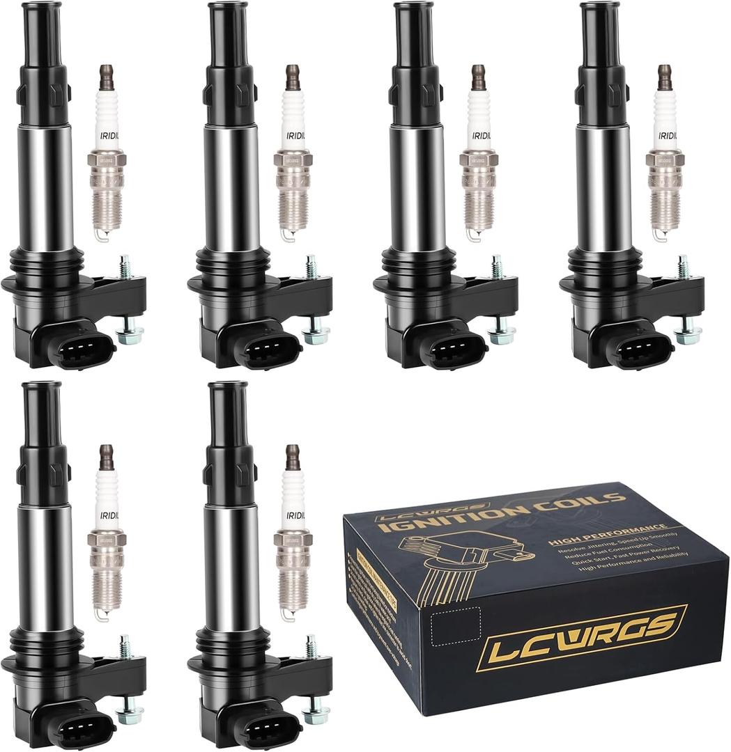 Ignition Coil Packs and Spark Plugs Fits for GMC Acadia Cadillac CTS STS SRX Chevy Traverse Buick Enclave LaCrosse Saturn Outlook 2004 2005 2006 2007 2008 2009 3.6 V6 UF375 - Set of 6