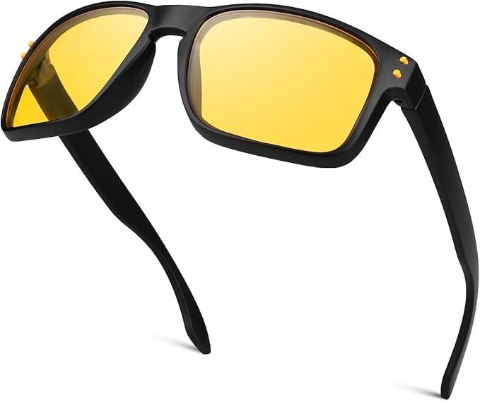 Night Driving Glasses for Men Women, Classic Square Sunglasses Anti Glare Polarized HD Night Vision Glasses