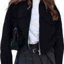 hathne Women's Wool Coat Casual Copped Bomber Jacket Zip Up Fall Shacket Coat Outerwear with Pockets (Black, M)