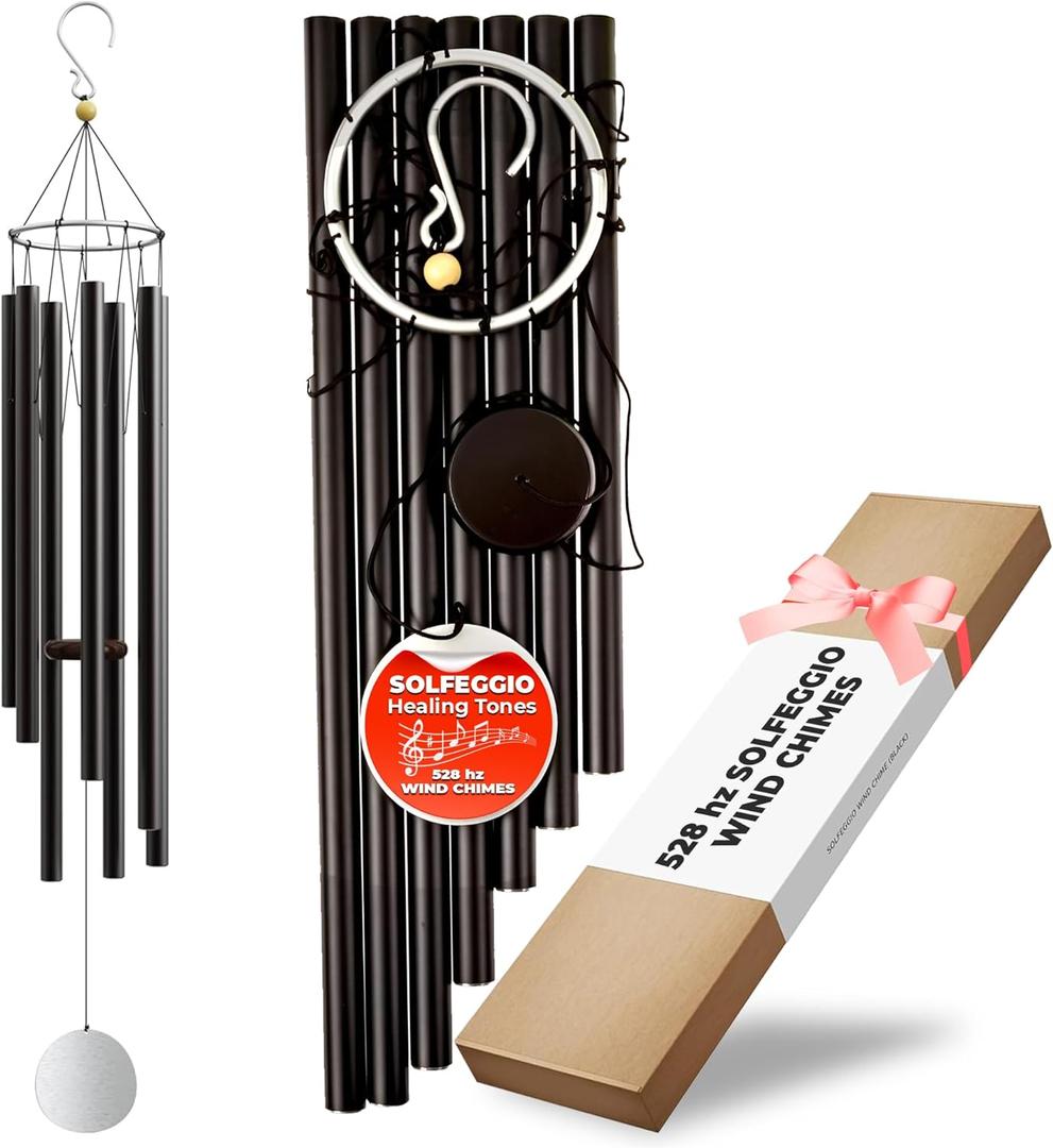 Wind Chimes for Outside and Inside  44 inch  528hz Solfeggio Healing Tones - Black