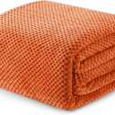 Exclusivo Mezcla Fleece Bed Blanket Queen Size, Super Soft and Warm Blankets for Couch, Sofa and Bed Waffle Textured, Cozy, Fuzzy and Lightweight (Burnt Orange, 90x90 Inches)