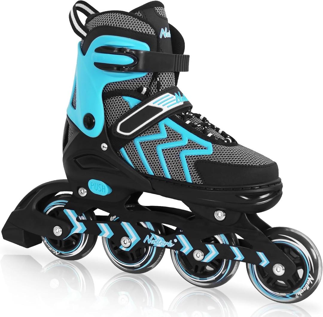 Nattork Adjustable Inline Skates for Adults and Teens, Outdoor & Indoor Blades Roller Skates for Boys, Beginners, Size: Large-Youth (3-6 US)