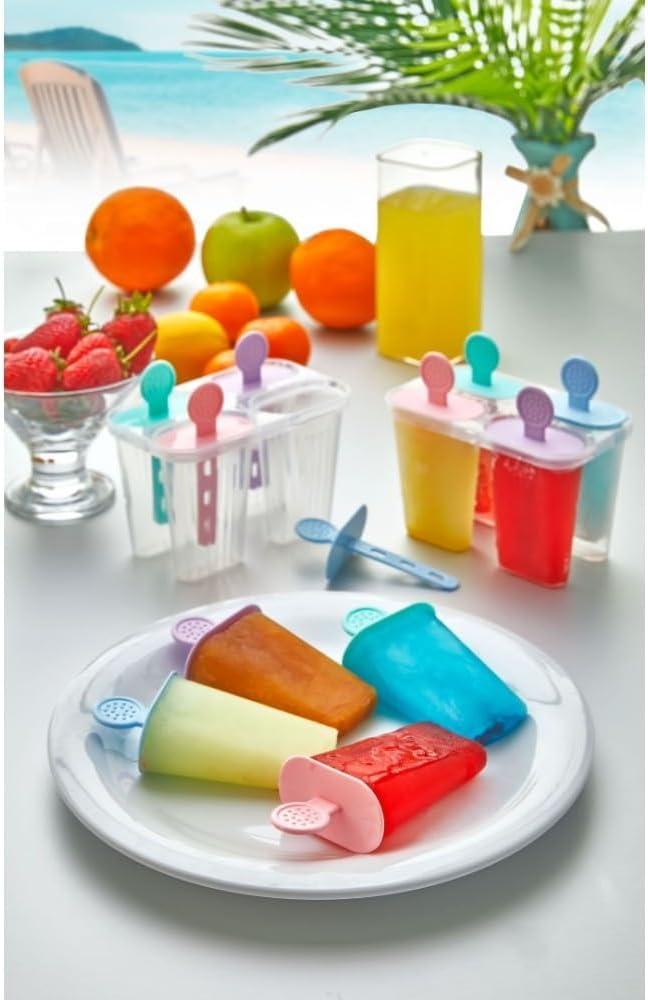 Reusable BPA-Free Ice Pop Molds  4 Pack Plastic Popsicle Molds with Sticks  Colorful Frozen Treat Maker  Dishwasher Safe  Homemade Ice Cream & Ice Pop Tray